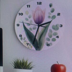 Floral Wall Clock with Purple Tulip Design